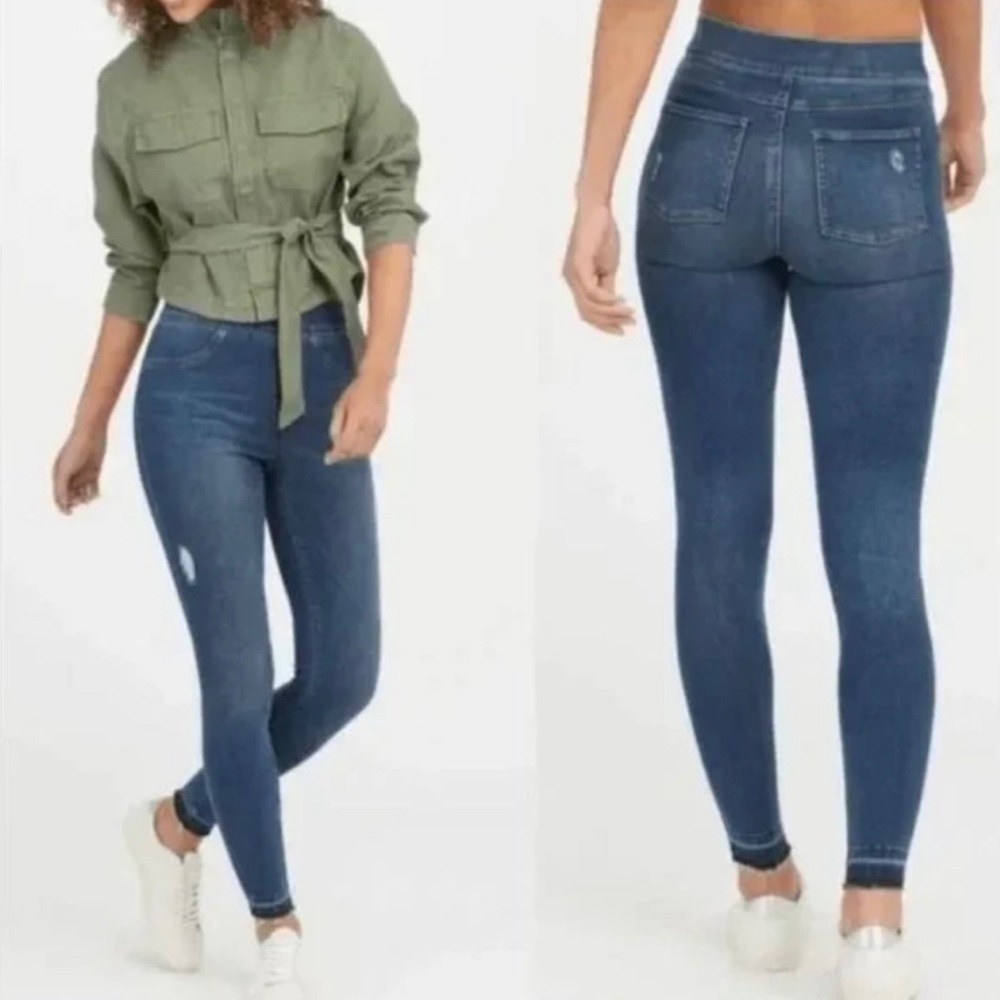 Spanx 👖Jeans Sz XL Distressed Ankle Skinny Medium Wash - Picture 2 of 5